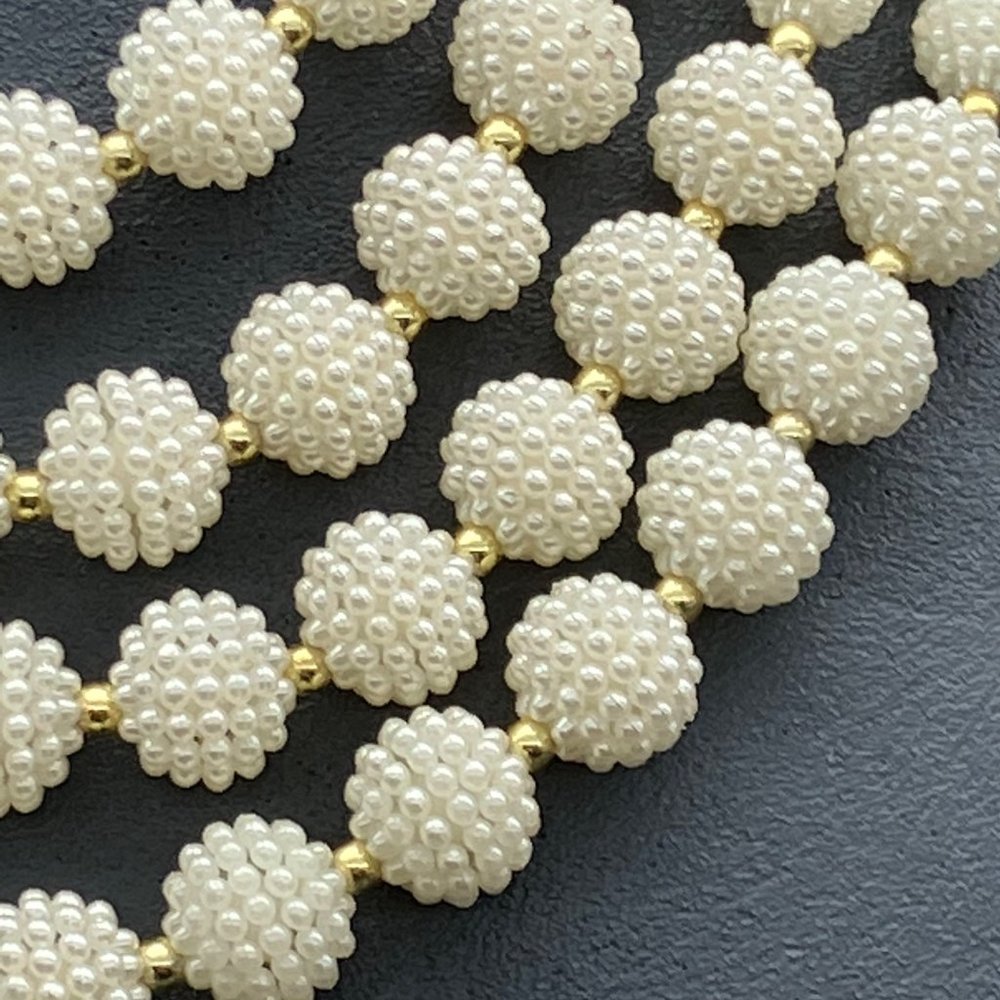 Statement Necklace Beaded Pearl Cluster Bib Multistrand Glam Copper Gold - Picture 5 of 10